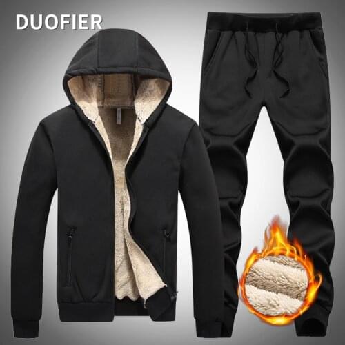2021 Man Hooded Jacket + Sweatpants 2 Pieces Set Winter Thick Warm Tracksuit Sport Coat Sweatsuit Casual Men Clothing Track Suit
