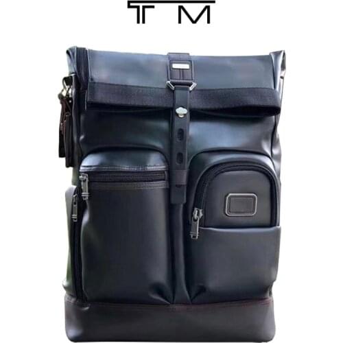 932388 mens black leather business trip travel business leisure waterproof backpack computer backpack