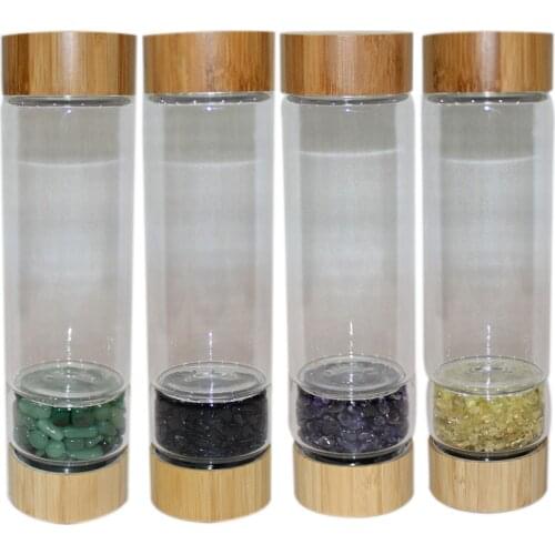 NEW Creative 450ml Natural Crystal stone glass water bottel Healthy Energy Water Cup bamboo quartz Portable