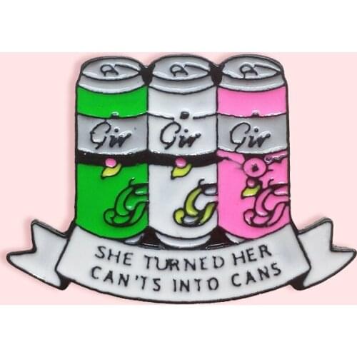 New tri-color cola can pink ribbon fashion brooch she turned her can not into a can badge badge jeans pendant jewelry