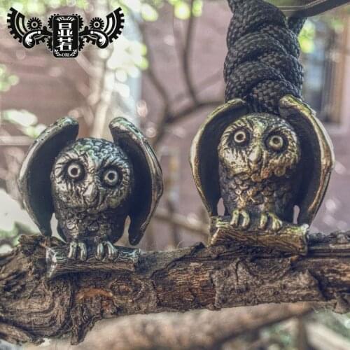 Original owl knife pendant brass umbrella rope pendant EDC outdoor personality Tibetan silver flashlight pendant handmade DIY