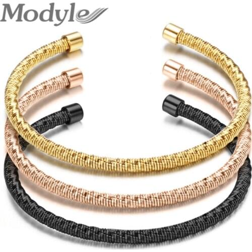 Modyle Stainless Steel Cable Bracelet Open Cuff Bangle For Women New Arrival Spring Wire Line Titanium Steel Jewelry