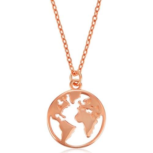 Nature Inspired Real Rose Gold Globe Earth World Map Necklace 925 Sterling Silver Travel Jewelry Globetrotter Wanderlust Gift