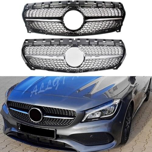 Front Racing Billet Bumper Grille Cover For Mercedes Benz W117 CLA Class 2017 2018 2019 Diamond Black Silver