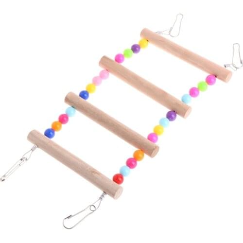Birds Pets Parrots Ladders Climbing Toy Hanging Colorful Balls With Natural Wood