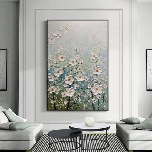 Pure Hand-Painted Oil Painting Decorative Painting Abstract Flower For Living Room Dining Room Bedroom Porch Vertical Decorative