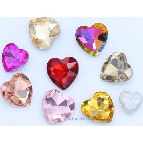 All Colors 8-27MM Hearts Shape Hand Craft Pointback Rhinestones Glass DIY Crystal Rhinestone Garment Dress Decoration Beads