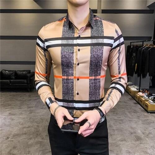 Streetwear Social Blouse Camisa Masculina 2020 Spring Korean Designer Casual Men Shirt Long Sleeve Slim Fit Mens Dress Shirts