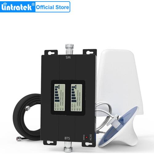 Lintratek GSM Repeater 3G 2100 900 MHz Mobile Phone Signal Booster LCD Cellular Amplifier Omni Antenna Set for Voice + Data