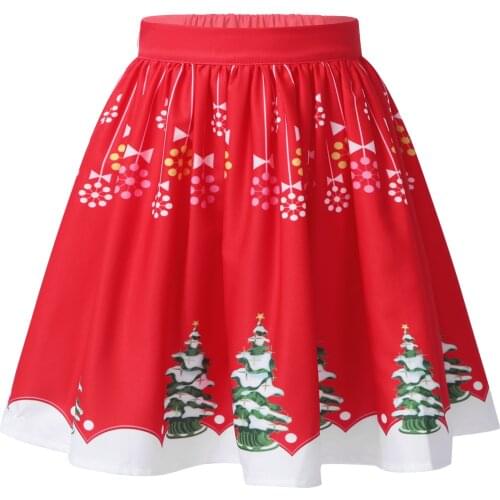 Kids Girls Red A-line Pleated Skirt Christmas Skirt Girl Snowflake Christmas Tree or Elk Printed Skirts Girls Party Clothing