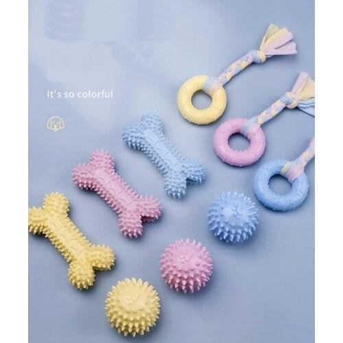 Ball Shaped Funny Dog Toy Colorful Silicone With Bell Pet Molar Bite Resistant Toy Ball Ca Interactive Squeak Chew Toys Game