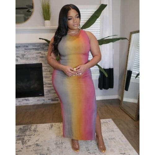 2021 Plus Size Summer Skirt European and American Sexy Temperament Ladies Tie-Dye Printed One-Step Skirt Bag Hip Dress