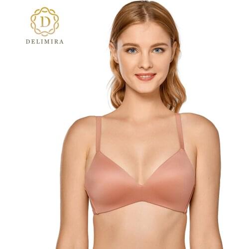 DELIMIRA Womens Plus Size Seamless T shirt Bra Wirefree Lightly Lined Smooth Comfort Soft Cup Triangle Bras