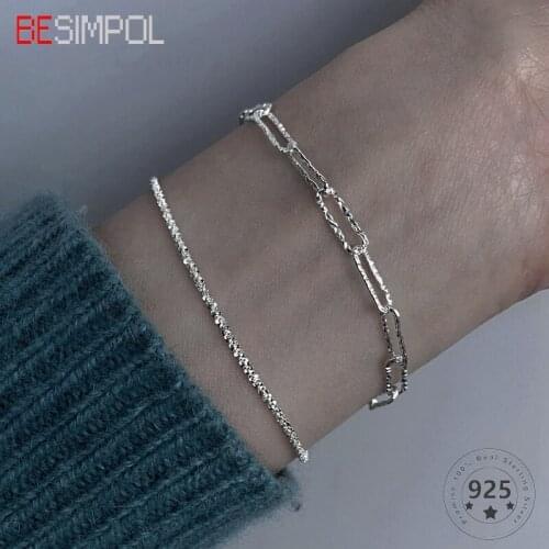 Besimpol Real 925 Sterling Silver Sparkling Bracelet Fashion Italy Advanced Chain Bracelets for Women Luxury Fine Jewelry Gifts