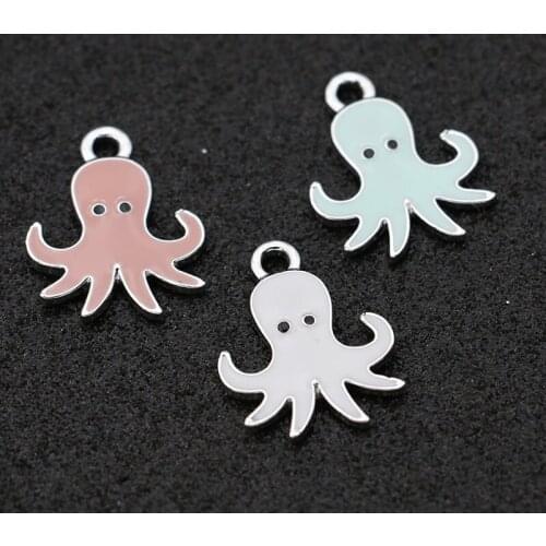 15pcs Enamel Silver plated Octopus Charms Pendant for Jewelry Making Earrings Bracelet Necklace Accessories DIY Craft 20x16mm