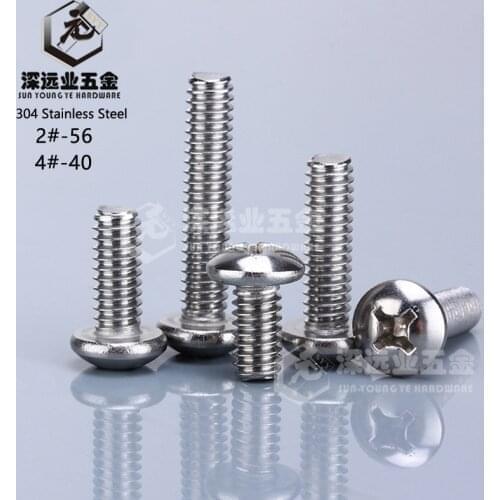 200pcs UNC American Thread 2#-56 4#-4 Phillips Round Head Machine Screws 304 Stainless Steel Cross Recessed Button Head Screw