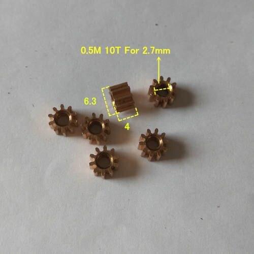 0.5 Modulus 10 teeth 0.5M 10T 2.7mm hole diameter Metal copper gear Outer diameter 6.3mm