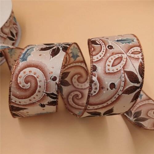 52MM Overlock Rose Gold Lurex Edge Fabric Wired Ribbon. Gift Bow,Wedding,Cake Wrap,Tree Decoration,Wreath