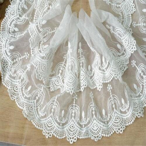 White Cotton Lace Double layer Embroidery Lace 7.5" wide Mesh Lace Trim for Dress Cuffs Costumes 1yard
