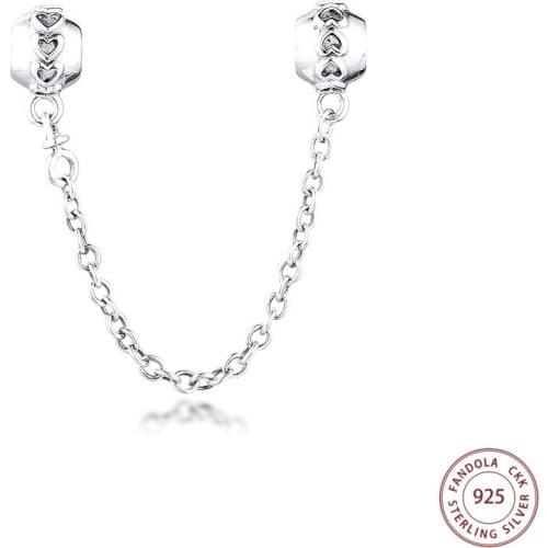 CKK 925 Sterling Silver Love Connection Safety Chain Metal Beads for Women Fits Original Charms Bracelets DIY Jewelry Making