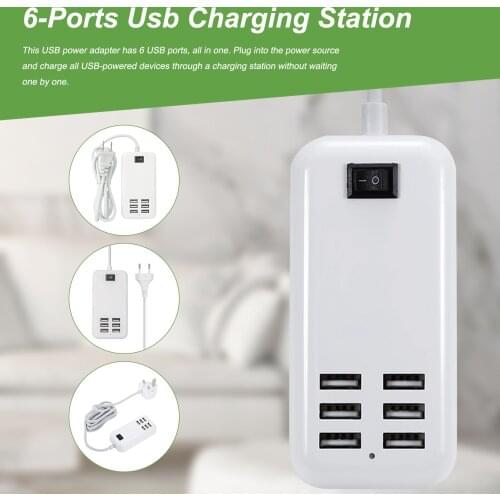 Smart USB Charger Quick Charging Station Dock 6 Port 2.4A Mobile Phone Tablets Multiple Devices Organizer Desktop Stand Power