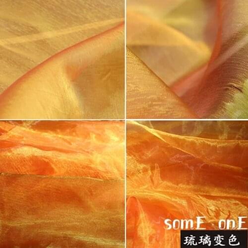 Glazed yarn Lace Tulle Fabric golden Colour changing Background cloth DIY Doll Party decor Stage Dress Designer Fabric 50*150cm