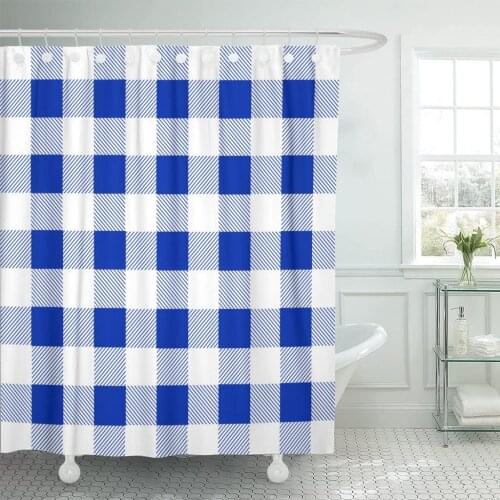 Buffalo Blue and White Lumberjack Plaid Check Abstract Shower Curtain Waterproof 72 x 72 inches Set with Hooks