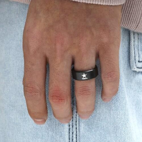8mm Black Titanium Ring Dallas Cowboys For Men and Women