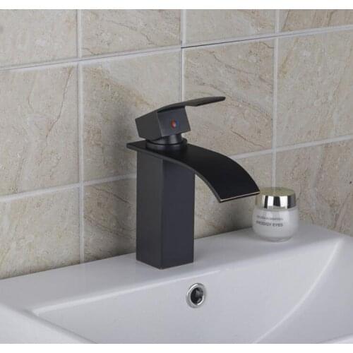 Copper sink basin faucet water tap black, Bathroom ORB wash basin faucet waterfall, Brass single hole basin faucet hot and cold