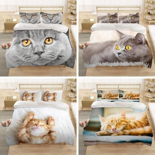 Cute Pet Cat Animal Print Bedding Set for Adult Children Bed with Home Spun King Queen Size Deluxe Down Bed Cover Pillowcase