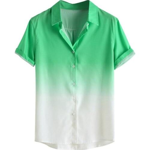 Breathable Shirts for Men 2021 Stylish Short Sleeve Casual Male Shirt Turn Down Collar Gradient Color Buttons Men Shirt