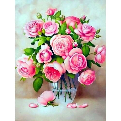 Flowers Artwork DIY 11CT Cross Stitch Embroidery Kits Needlework Craft Set Printed Canvas Cotton Thread Home Room