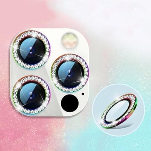 2021 New Diamond Bling Metal Ring Glass Protective Cap For iPhone 12 11 Pro Max 12 Mini Camera Lens Circle Protectors Paste
