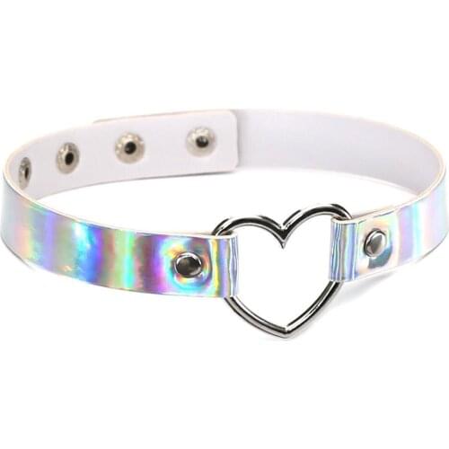 Colorful PU Leather Choker Necklace For Women Silver Color Heart Necklaces Fashion Jewelry Chocker Collares