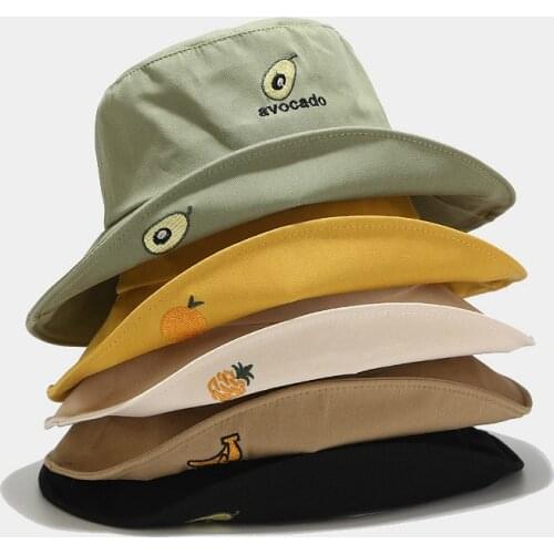 Outdoor Women Casual Sunhat Foldable Wide Brim Bucket Hat Panama Men Cotton Fruit Banana Avocado Pineapple Fishermen Cap Gorros