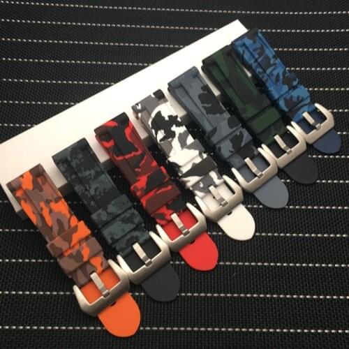 Top quality 24mm Universal Camouflage Colorful Rubber Watch Band for Mens Watch band Strap for Samsung Gear S3 Classic Panerai