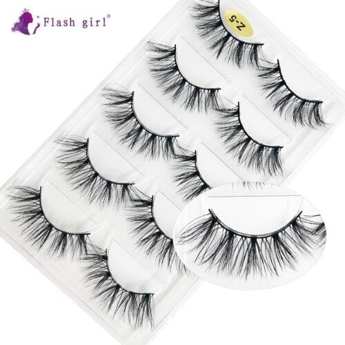 Flash Girl Luxury Z Series 5 Pairs Own Private Lable 100% Real Mink Eyelashes with Transparent Tray for Makeup