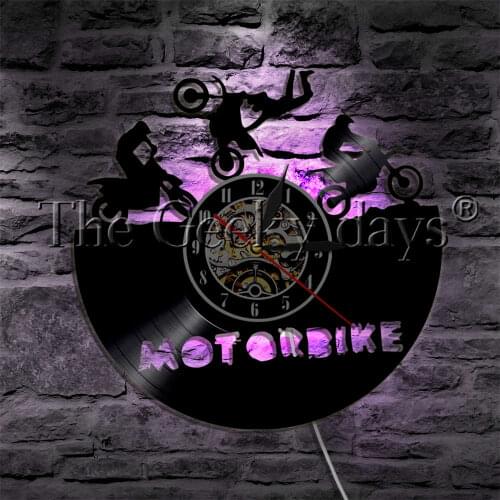 Motorbike Rider Silhouette LED Hanging Vinyl Record Wall Clock With Colors Change Motorcycle Show Extreme Sport LED Lamp