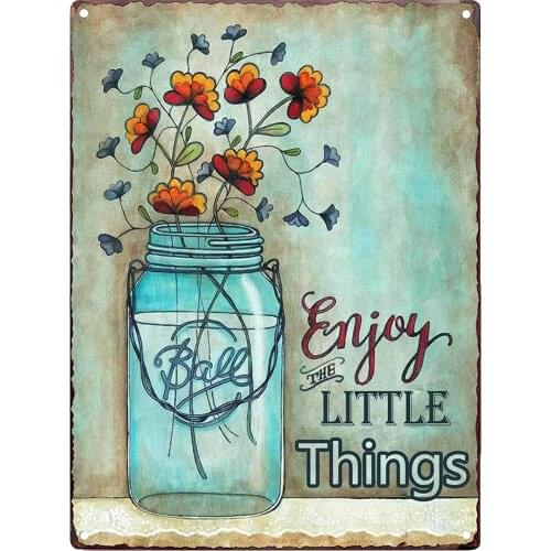 TISOSO Enjoy The Little Things Vintage Metal Sign Poppies Flower Garden Decorative Plaque Farmhouse Country Home Decor 8X12Inch