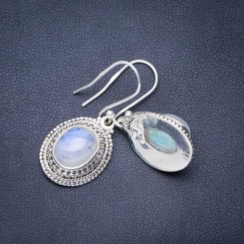 Natural Rainbow Moonstone Handmade Unique 925 Sterling Silver Earrings 1.25" A0662