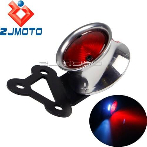 Motorcycle Silver Old School Taillight Brake License Light Rear Stop Lamp For Harley Honda Yamaha Suzuki Cruiser Cafe Racer