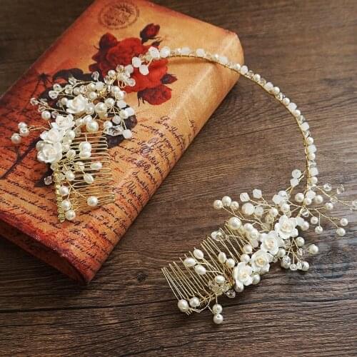 Jonnafe Handmade Pearls Long Hair Comb Flower Bridal Hair Crown Fashion Wedding Headband Women Accessories Headpiece