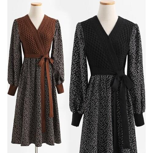 Vintage Women Loose Dress V-neck Character Full Sleeve Casual Vestidos Corduroy Retro sweater Lady Autumn winter Dress