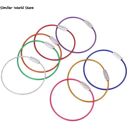 10pcs Stainless Steel Wire Keychain Ring Key Keyring Circle Rope Cable Loop Outdoor Camp Luggage Tag Screw Lock Gadget 1.5*150mm