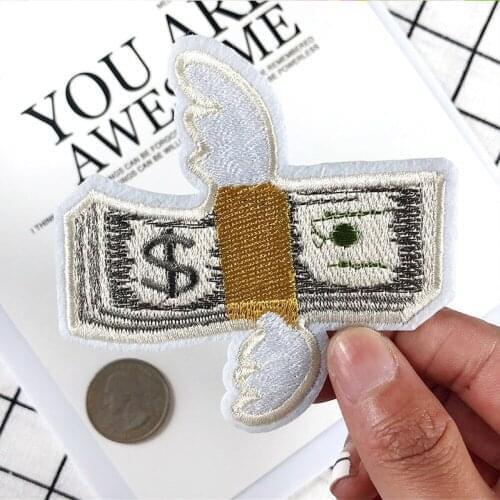 5PCS/lot Wings With Dollar Embroidered Patch for Clothing DIY Decoration Money Motif Embroidery Appliques Iron on Patches Badge
