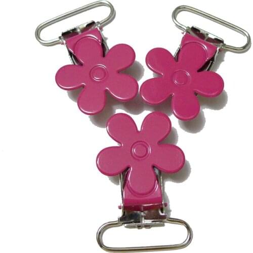 25pcs #08 Hot Pink Color Plum Blossom Flower Suspender Clips