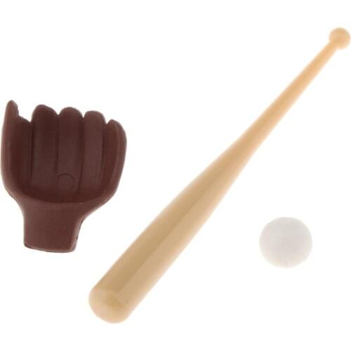 3Pcs 1/12 Doll House Miniature Baseball Bat Glove & Ball Simulation Accs