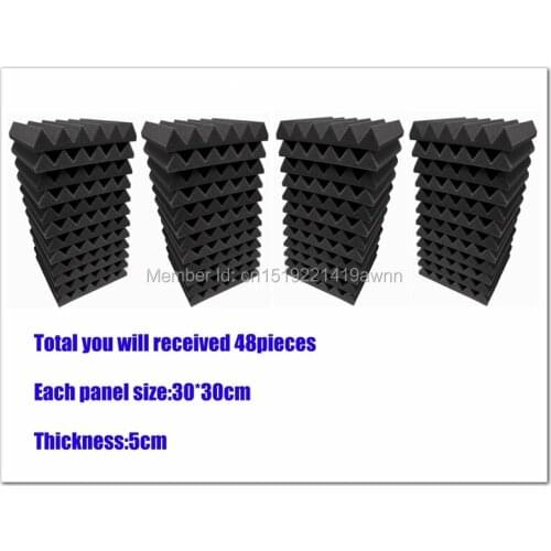Fast Shipping New 48pieces black color 30*30*5cm Acoustic Wedge Studio Soundproofing Foam Soundproof foam acoustic foam in stock