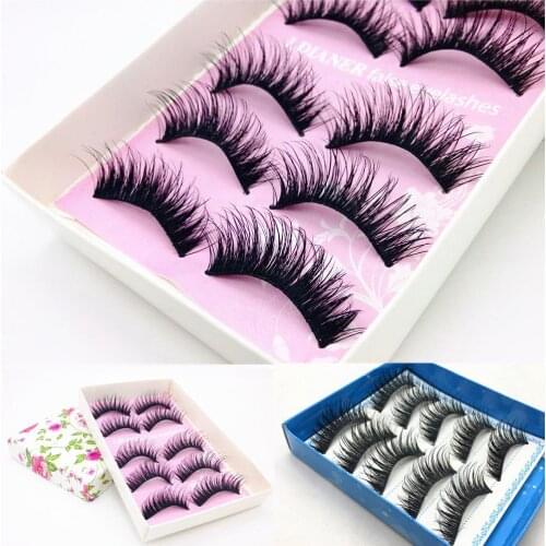 5 Pairs Natural Long Cross Thick Fake Lashes Stage Club False Eyelashes Makeup