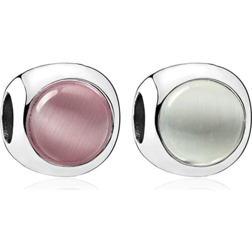 5PCS Wholesale Silver Plated Metal Perles Pink/White Opal Round Loose Bead Charm Fit Women Bracelets Bangles DIY Jewelry Making